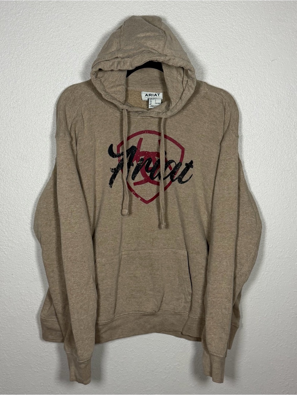 Ariat R.E.A.L. Women’s L Beige Shield Logo Hoodie Western Streetwear Country